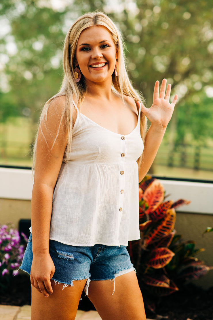 Spring Babe Button Down Cami Tank Top (Ivory)