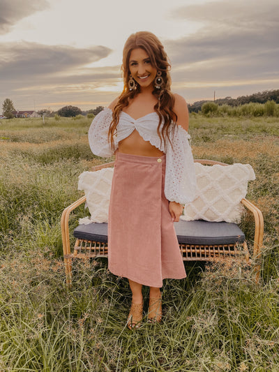 Blushing for you Boho Corduroy Skirt (Blush)