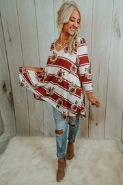 Brick and Floral Striped Flare Top