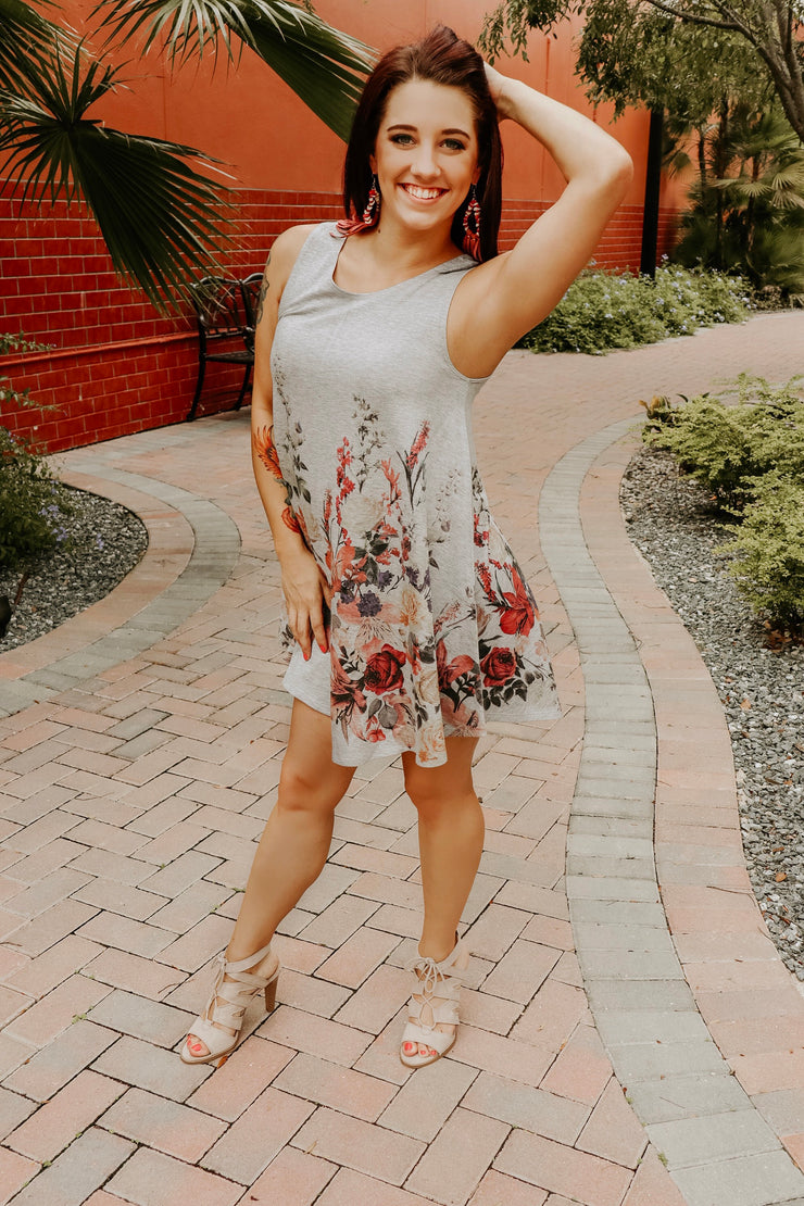 Heather Grey Floral Swing Dress