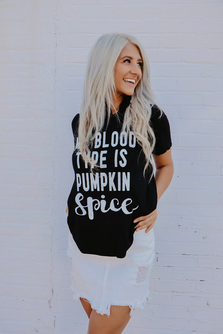 My Blood Type is Pumpkin Spice Graphic T-Shirt (Black)