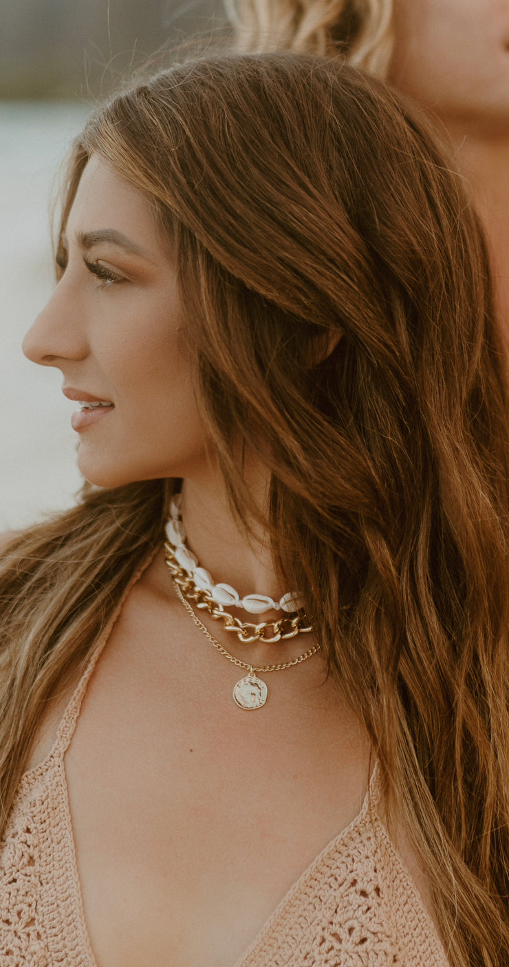 Sea Shell Choker Gold Necklace Set