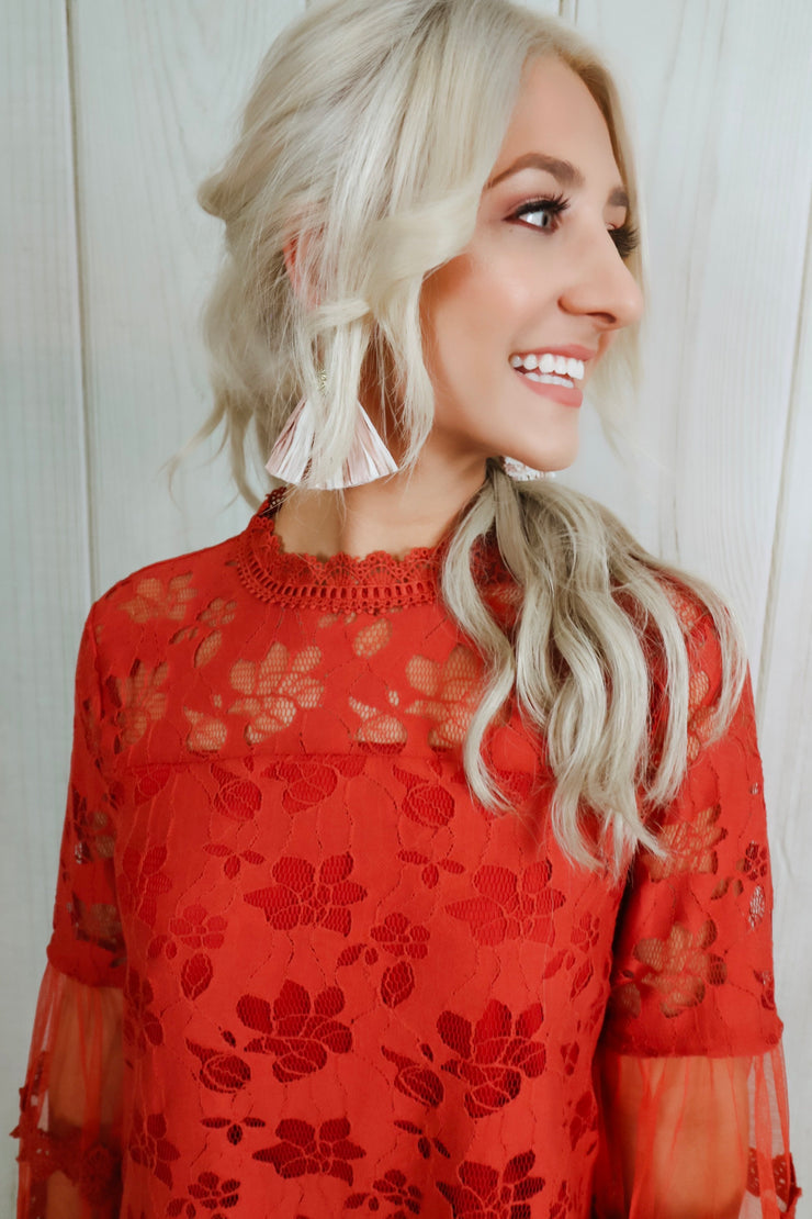 Rust Lace Belle Sleeve Dress