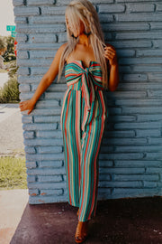 Seafoam Green Striped Strapless Jumpsuit