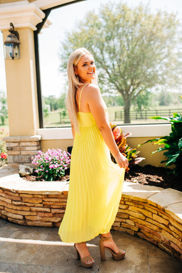 Perfectly Pleated Maxi Dress (Yellow)