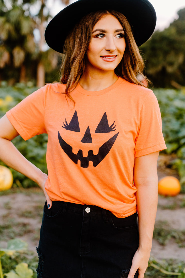 Pumpkin Face Graphic Tee (Orange)