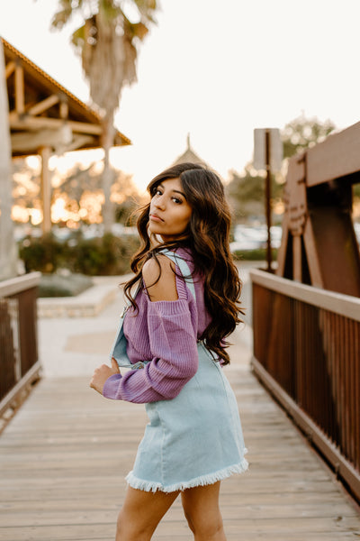 Lady in Lavender Cold Shoulder Sweater