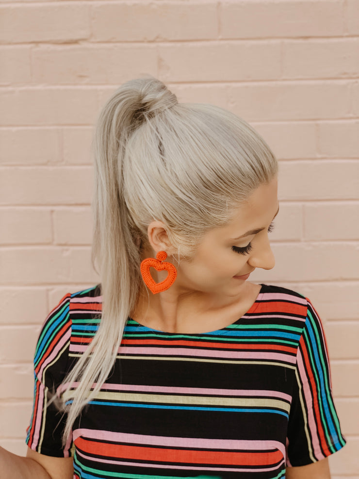 Heart Shaped Beaded Drop Earrings