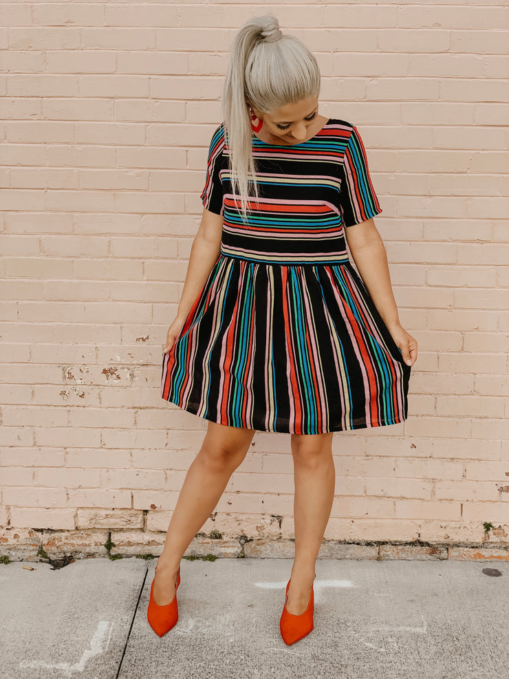 Multi Stripe Baby Doll Dress