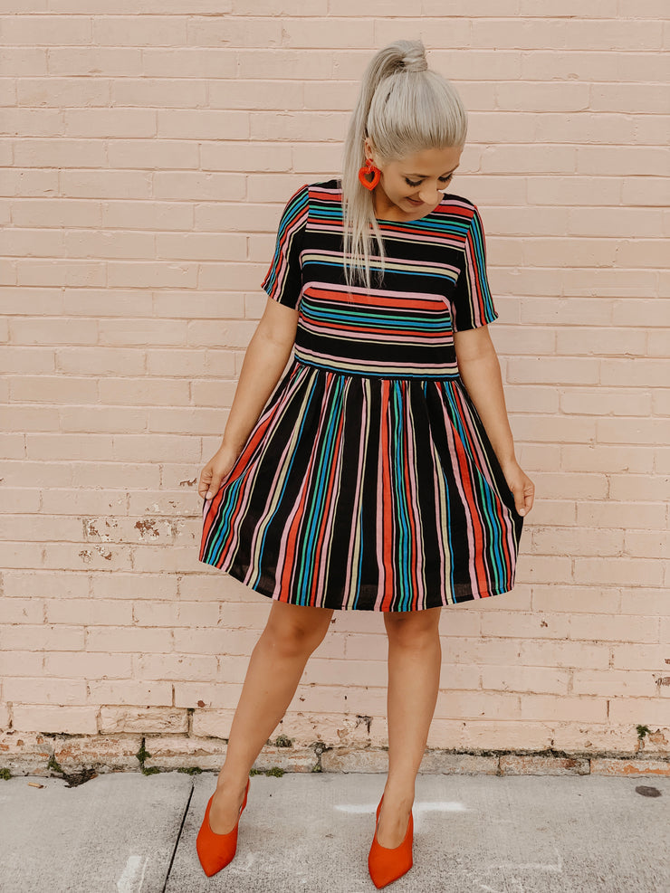 Multi Stripe Baby Doll Dress