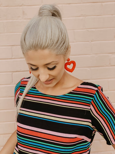 Heart Shaped Beaded Drop Earrings