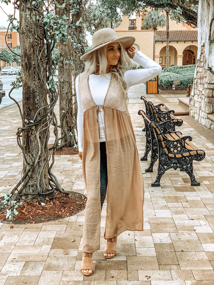 Net Laced Mocha Maxi Cardigan