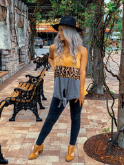 Leopard Color Block Knot Top (Mustard)