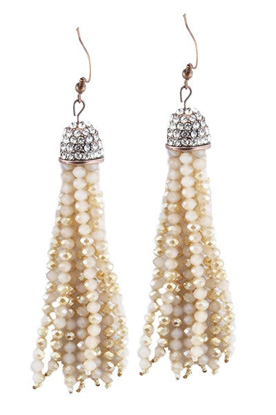 Crystal Beaded Tassel Drop Earrings