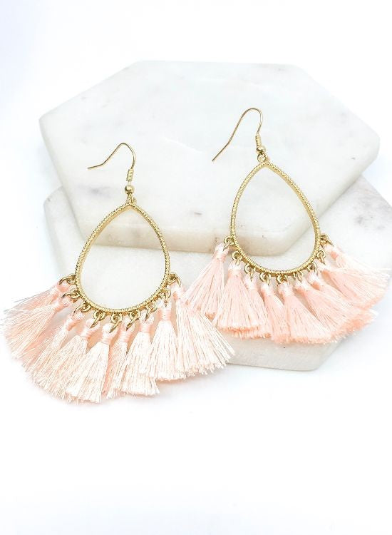 Pink Tassel Tear Drop Earrings