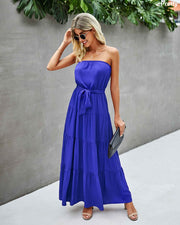 Come Sail Away Strapless Layered Maxi Dress (Royal Blue)