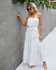 Come Sail Away Strapless Layered Maxi Dress (White)