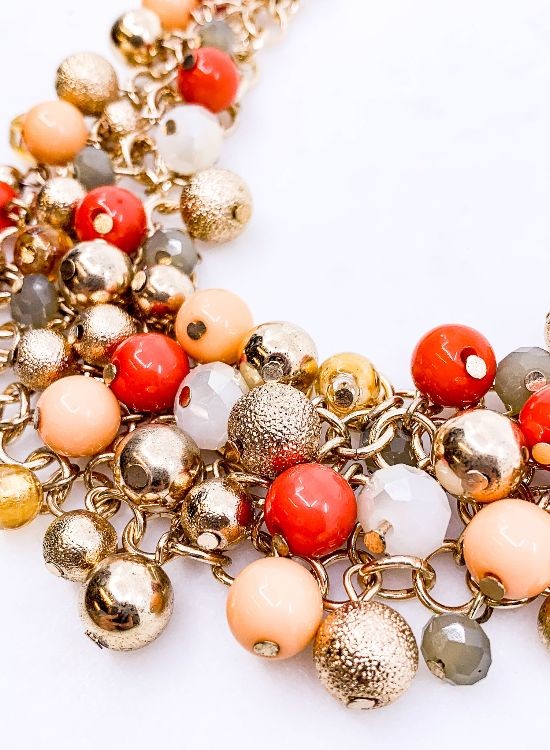 Coral Bead Cluster Statement Necklace