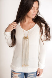 Crescent Medallion Tassel Statement Necklace