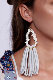 Grey Suede Tassel Statement Earrings