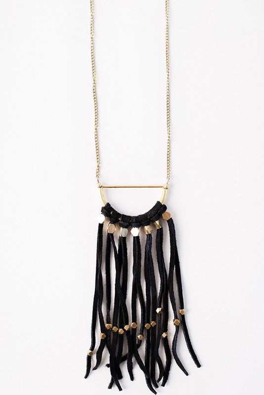 Boss Black Suede Tassel Statement Necklace