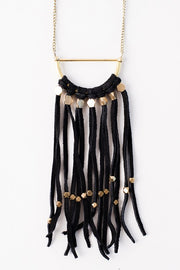 Boss Black Suede Tassel Statement Necklace