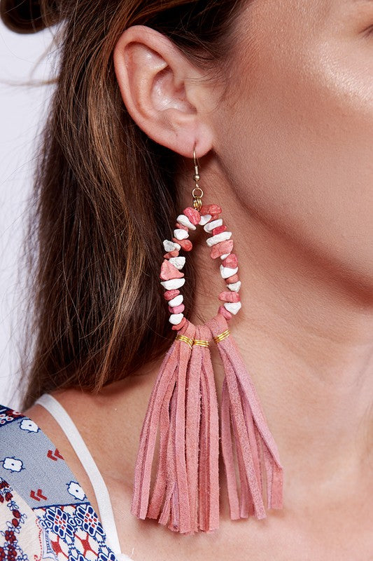 Pink Suede Tassel Statement Earrings