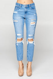 High Rise Relaxed Distressed Denim Jeans