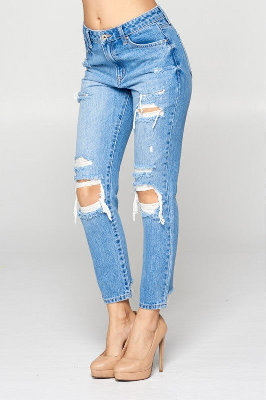 High Rise Relaxed Distressed Denim Jeans