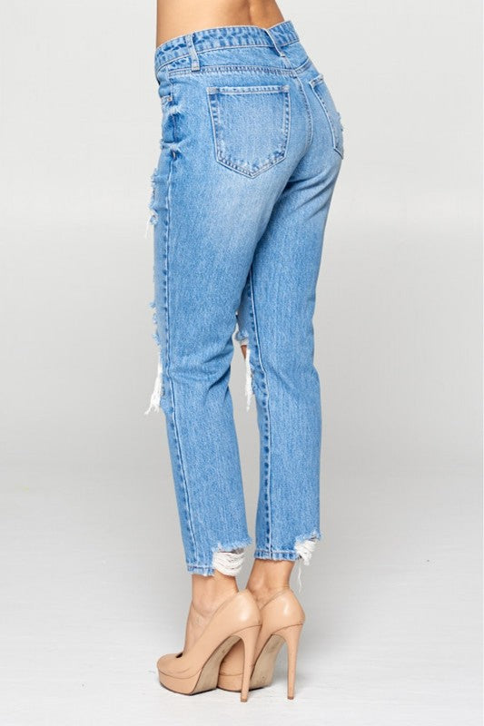 High Rise Relaxed Distressed Denim Jeans