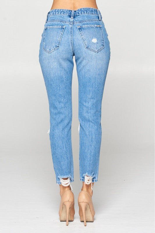 High Rise Relaxed Distressed Denim Jeans