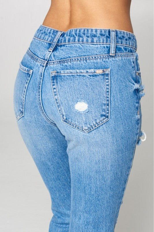 High Rise Relaxed Distressed Denim Jeans