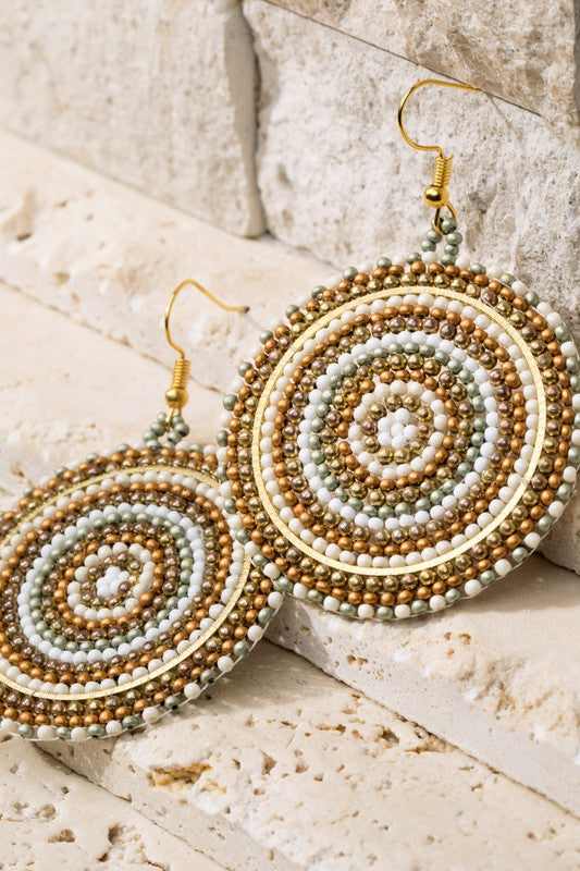 Boho Beaded Round Plated Earrings (Natural)