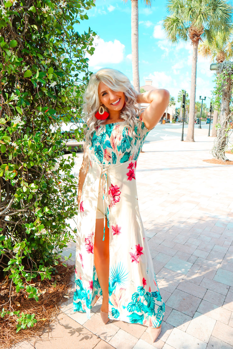 Bomb and Bold Tropical Overlay Romper