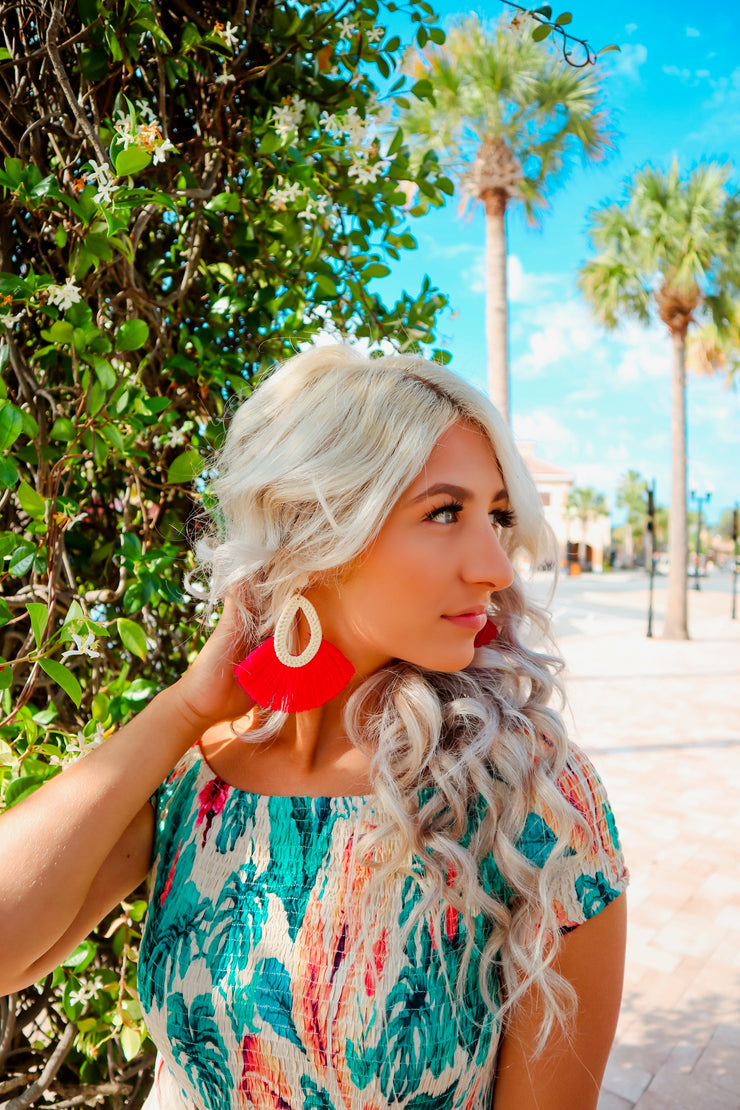 Woven Teardrop Tassel Earrings