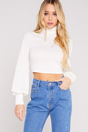 Basic Bubble Sleeve Crop Sweater