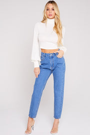 Basic Bubble Sleeve Crop Sweater