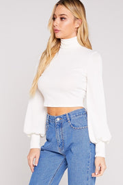 Basic Bubble Sleeve Crop Sweater